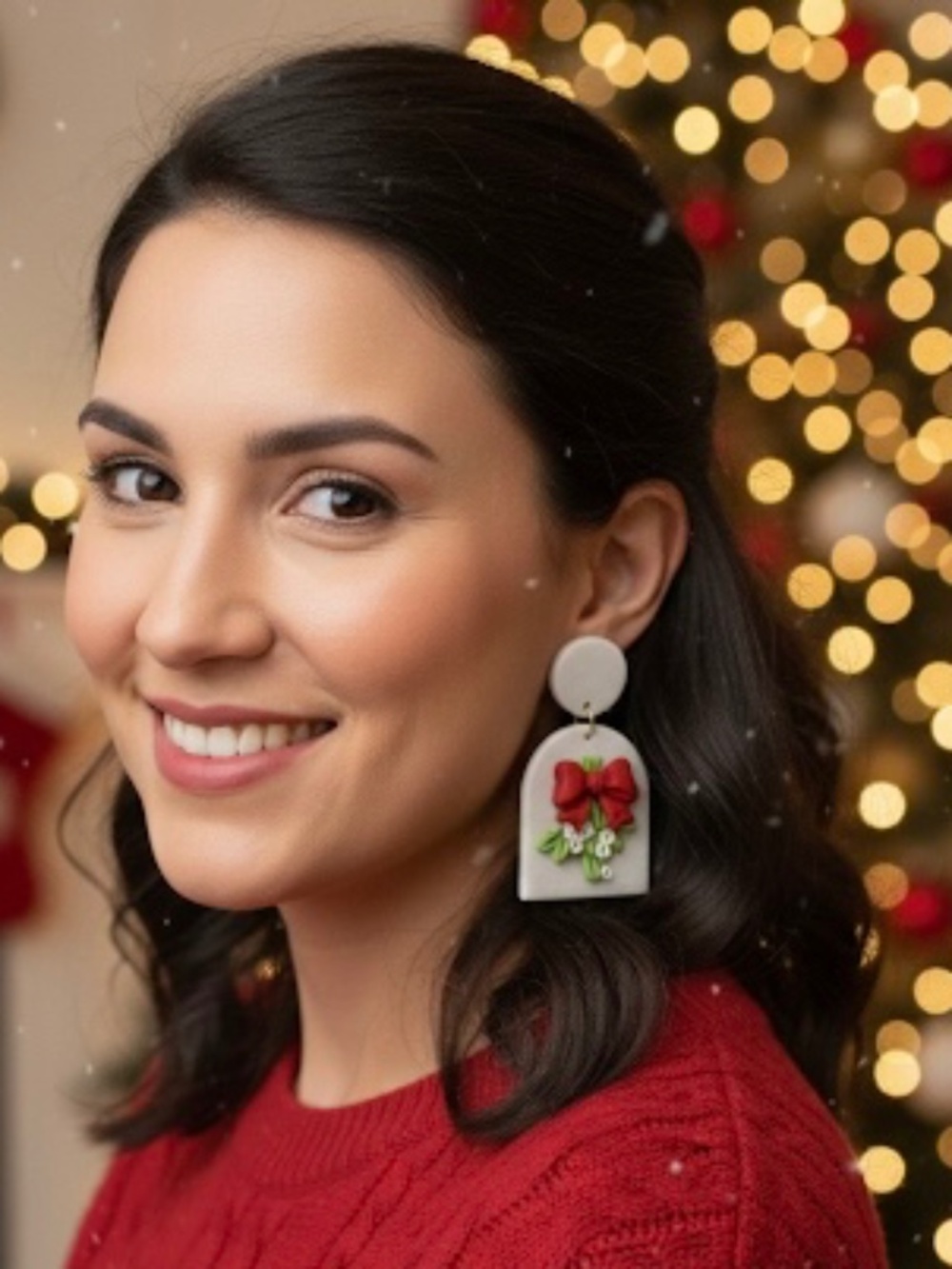 3D Christmas Bow Holiday Arch Earrings | Handmade Polymer Clay